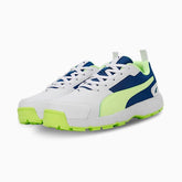 حذاء PUMA CAT Cricket High Run للرجال باللون الأبيض والأزرق الساطع والأصفر السريع 