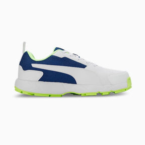 حذاء PUMA CAT Cricket High Run للرجال باللون الأبيض والأزرق الساطع والأصفر السريع 