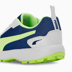 حذاء PUMA CAT Cricket High Run للرجال باللون الأبيض والأزرق الساطع والأصفر السريع 
