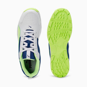 حذاء PUMA CAT Cricket High Run للرجال باللون الأبيض والأزرق الساطع والأصفر السريع 