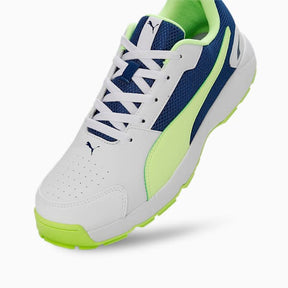 حذاء PUMA CAT Cricket High Run للرجال باللون الأبيض والأزرق الساطع والأصفر السريع 